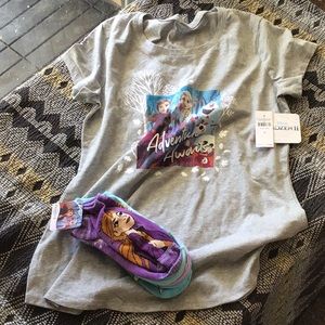 Justice & Frozen Movie Gift Set! 18/20 20 T Shirt plus Matching Socks! Anna Elsa